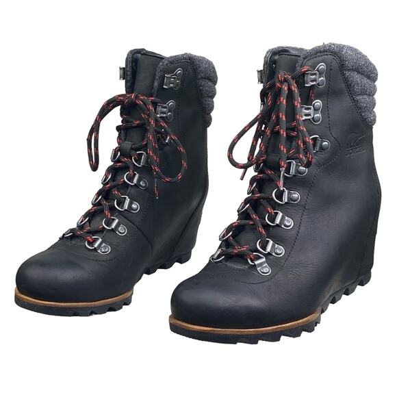 Sorel Women’s Conquest Black Leather Waterproof Wedge Bootie Size US 7.5 - Picture 6 of 10
